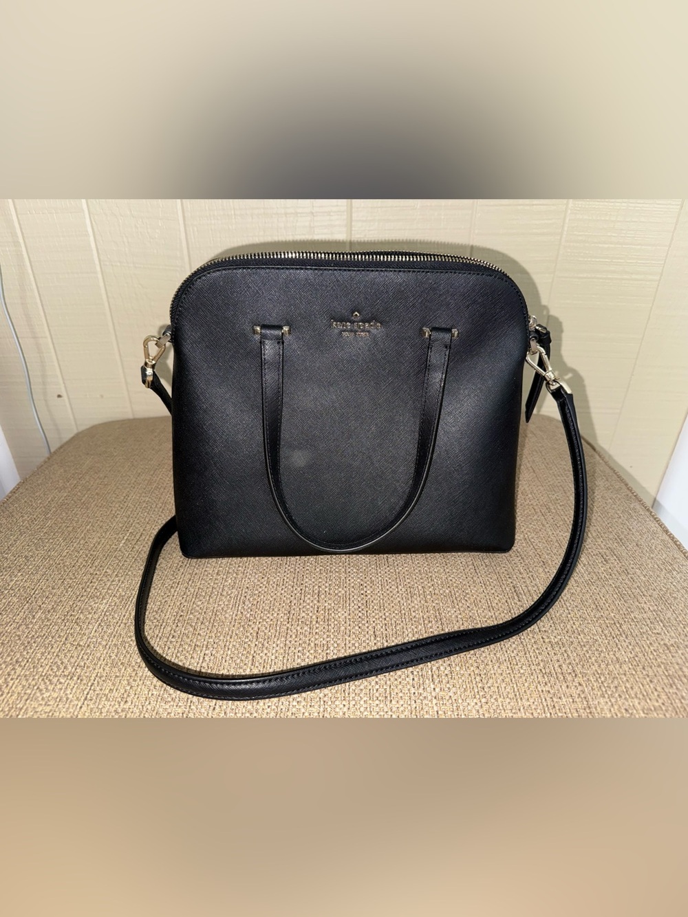 kate spade black Saffiano dome satchel crossbody